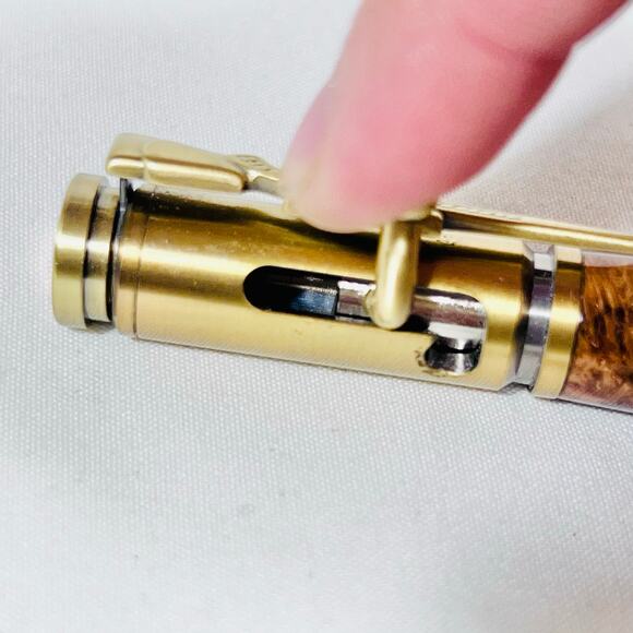 Bolt Action Ball Point Pen Rifle Handmade Brass Gold Brown Swirl Acrylic Resin - Picture 7 of 7